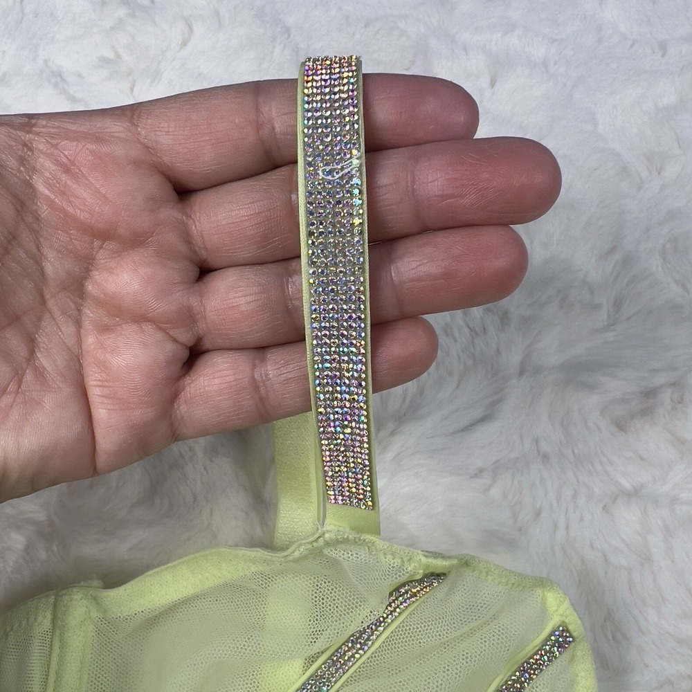 Victoria's Secret Very Sexy Mesh Shine Strap Demi Bra Lime Green Low Cut 36C NWT - Picture 6 of 8